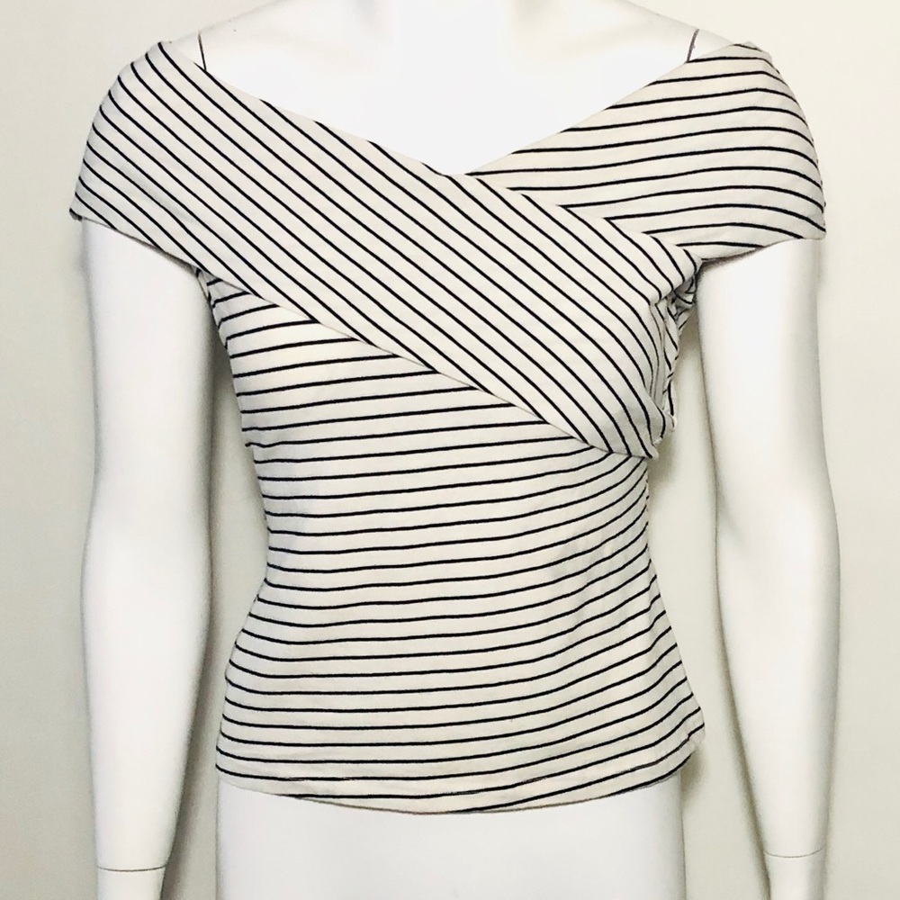 White and Black stripe off the should shirt